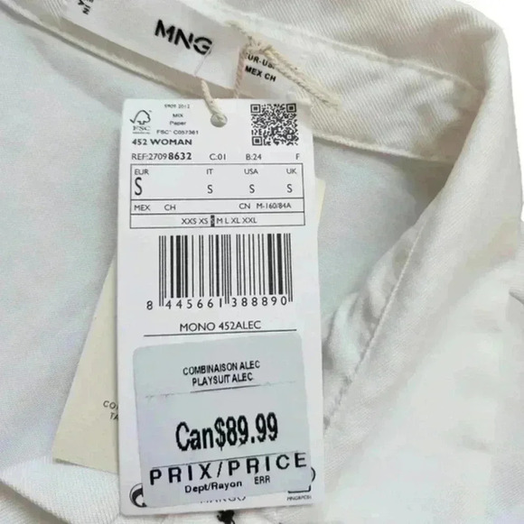 Mango Alec Playsuit White Belted Viscose Buttons New With Tags Women's Small - Picture 9 of 16